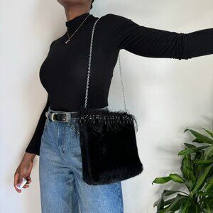 Vintage faux fur black shoulder bag